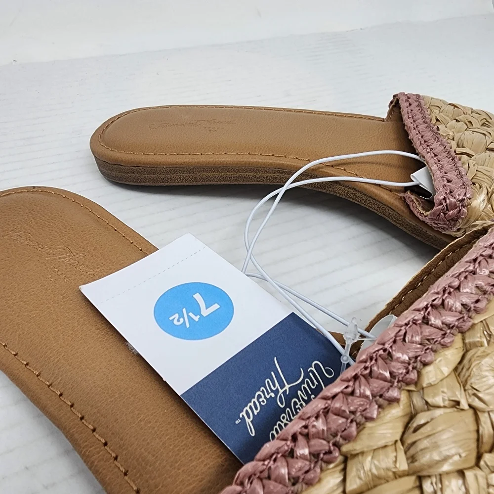 New Woven Slide Sandals Rose Raffia Slide Boho Sandals Beach Flat Flip Flops 7.5